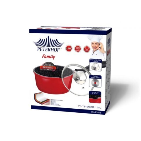 PETERHOF Saucepan with glass lid PH-15815-16, 1,25L